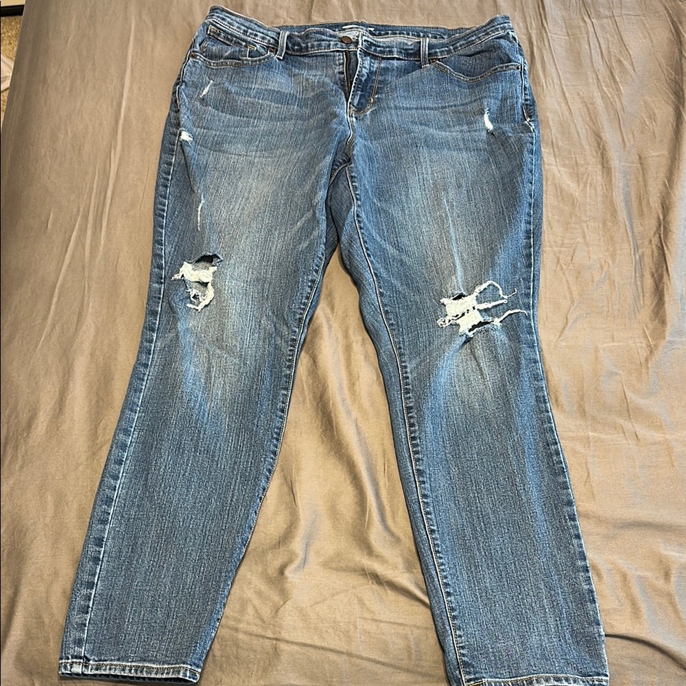 Old Navy Blue Straight Leg Jeans with Distressed Details